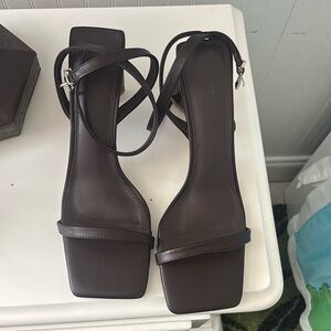 Brown Leather Square Toe Sandals